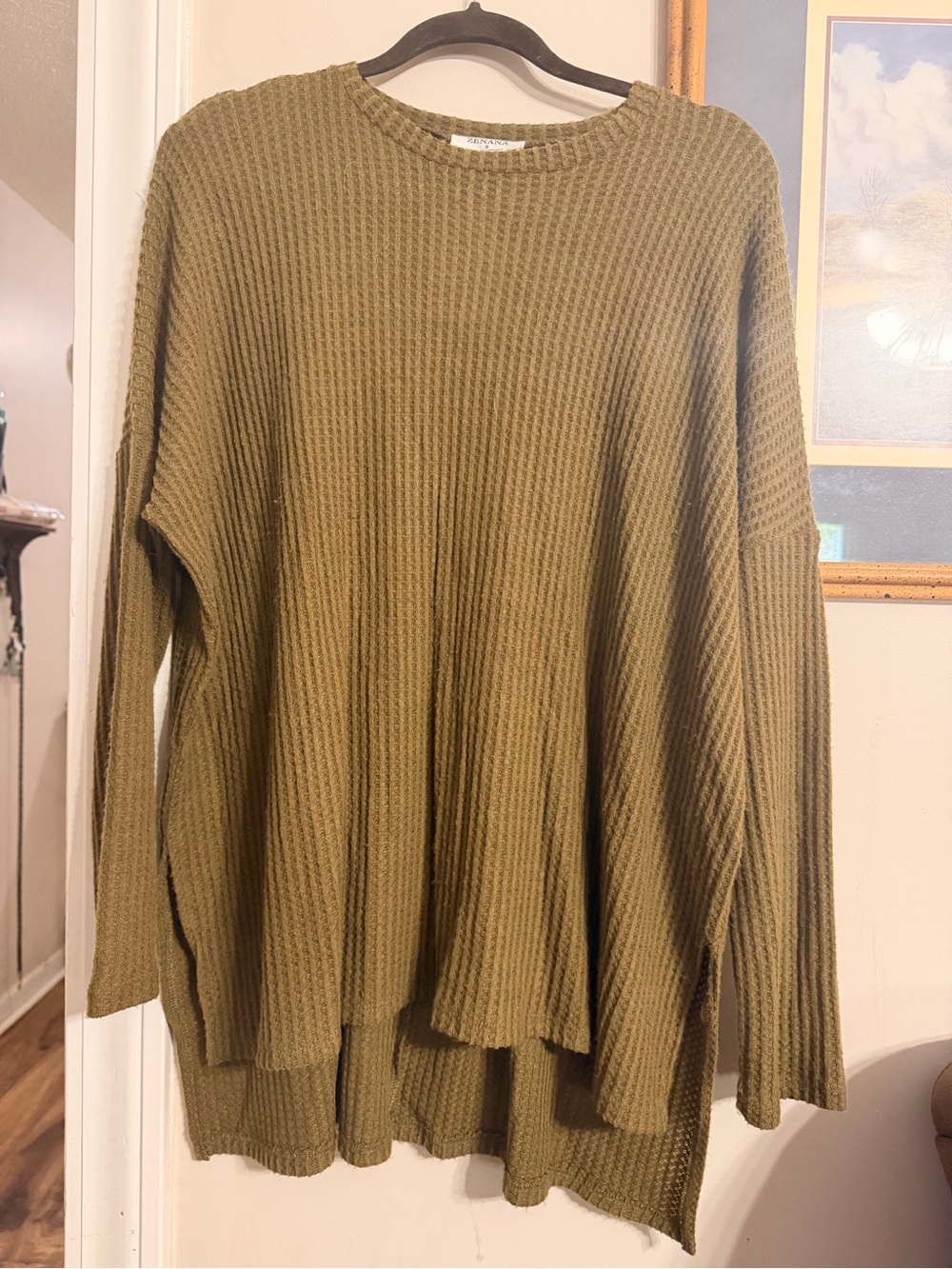 Olive Green Waffle Knit Women's Sweater - Zenana